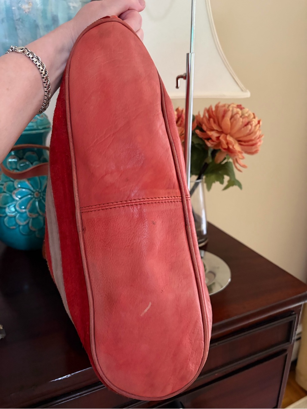 Scully vintage American Flag suede and leather zip top tote bag and NWT scarf - Picture 7 of 14